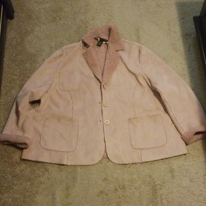 Pink Lane Bryant Suede and Shearling Look Jacket